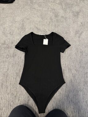 Mango Black Girls' Square Neck Short Sleeve Bodysuit